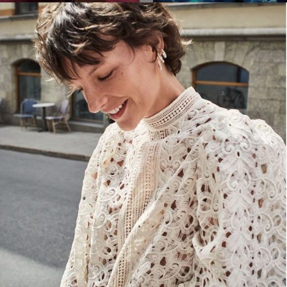 NWT H&M Openwork Lace Dress Creme Dress XS - Picture 4 of 16